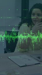 Poster - Animation of financial data processing over diverse business people at office