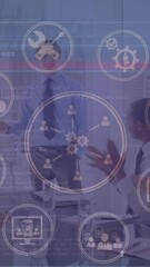 Poster - Animation of connections with icons and data processing over business people