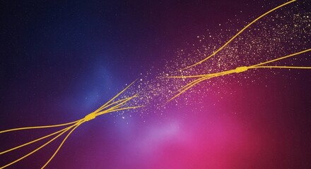 Poster - Golden glitter lines with bokeh effect on a purple and blue cosmic background. Abstract spirituality and positive affirmation concept.