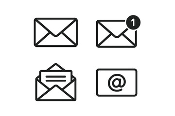 Poster - Mail message icon set. Email notification symbol. New inbox letter sign collection. Digital communication interface element. Vector graphic pictogram for web and mobile apps.