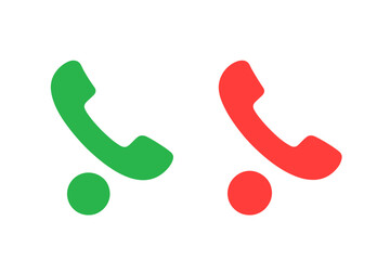 Fototapete - Accept and decline call buttons. Green and red phone handset icons for incoming call screen on a mobile app. Answer and reject symbol set for user interface. Vector.