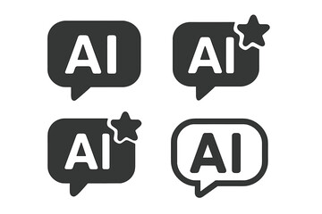 Poster - AI message icon set. Artificial intelligence chat assistant, text generator symbol with speech bubble and star. Vector for app, UI, UX, website. Chatbot technology logo.