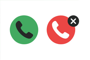 Fototapete - Accept and decline phone call buttons. Green answer and red reject icons for mobile app UI. Vector symbol for incoming call screen. Yes and no communication concept design.