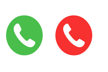Poster - Accept and decline call icon for mobile app and UI design. Vector illustration. Answer and reject phone call buttons. Green and red symbols for incoming call screen interface. Yes no.