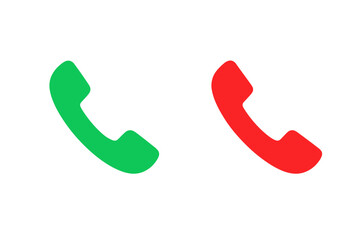 Poster - Accept and decline call button icon for mobile app and user interface. Green and red phone receiver symbol for answer and reject. Vector illustration for web design isolated.