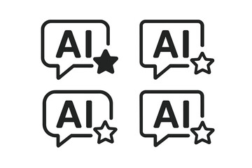 Poster - AI message icon set. Artificial intelligence chat assistant symbol. Text generator with speech bubble and star for rating or favorite. Vector for app, UI, website elements.