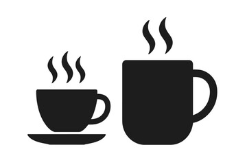 Poster - Modern Coffee Cup and Mug Silhouette Icon Set, Hot Beverage Steam, Minimalist Black Vector Illustration for Cafes, Restaurants, Food Apps, Drink Menus, Transparent Background