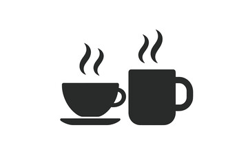Poster - Minimalist Hot Coffee and Tea Cup and Mug Icon Set, Steaming Beverage Silhouette, Flat Vector Illustration for Cafe, Restaurant, Food Delivery, Web and Mobile App, Transparent Background
