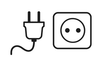 Poster - Minimalist Electric Plug and Socket Vector Illustration. Power Connection Icon. Simple Black Line Art. Energy Supply Symbol. Electrical Outlet and Plug Isolated. Transparent Background. Modern Design.