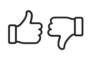 Poster - Thumbs Up and Down Outline Icons for Feedback, Like and Dislike Button, Positive Negative Response, Social Media Approval Rejection, Vector Symbol, Transparent Background