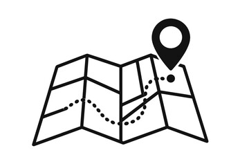 Poster - Map icon with location pin and path. GPS navigation and route tracking concept. Journey destination, travel guide, and direction finding symbol. Position search vector.