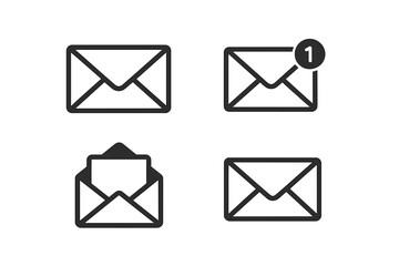 Poster - Mail icon set. Email envelope message symbol. New incoming notification counter. Open letter communication sign. Simple flat line graphic for web ui app contact page design.