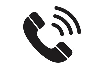 Poster - Modern Phone Call Icon Vector. Communication Symbol. Telephone Receiver with Signal Waves. Black Isolated Handset. Contact, Hotline, Customer Support, Call Center, Mobile App, Transparent Background