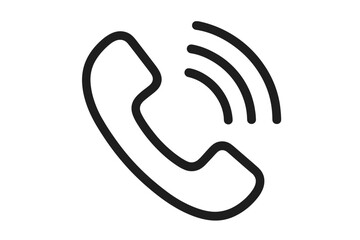 Poster - Modern Phone Call Icon, Communication Symbol, Telephone Receiver with Sound Waves, Minimalist Black Line Art, Isolated Vector, Transparent Background, Mobile Contact, Hotline, Customer Support
