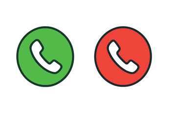 Poster - Green and Red Phone Call Buttons Icon Set. Accept and Decline Call Symbols. Vector Illustration. Communication UI Elements. Isolated Transparent Background. Mobile App Interface Design.