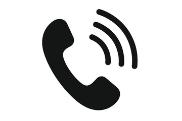 Poster - Modern Phone Call Icon, Communication Dialer Symbol, Black Handset with Signal Waves, Isolated Vector, Transparent Background, Telecommunication, Mobile Contact, Customer Support