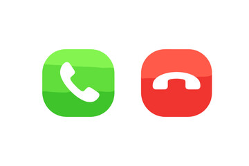 Poster - Green and Red Phone Call Buttons Icon Set. Incoming and End Call Symbols. Mobile App UI Elements. Communication, Answer, Hang Up, Telecommunication, Vector Illustration, Isolated