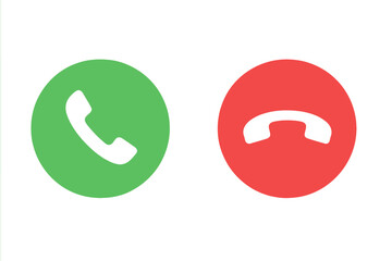 Poster - Green and Red Phone Call Buttons Icon Set. Accept and Decline Call Symbols. Vector Illustration. Communication UI Elements. Mobile App Interface. Isolated Transparent Background