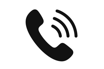 Poster - Black Phone Call Icon with Signal Waves, Communication Symbol, Telephone Receiver, Contact, Hotline, Customer Support, Vector Isolated on Transparent Background