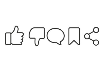 Aufkleber - social media feedback line icon set. like, dislike, comment, save, share symbols. minimalist outline