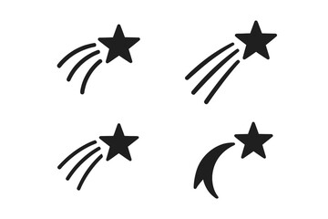 Poster - Shooting Star Icon Set. Vector Illustration of Meteor, Comet, Falling Star, Night Sky, Celestial Symbol, Astronomy, Wish, Magic, Black Silhouette, Isolated on Transparent Background