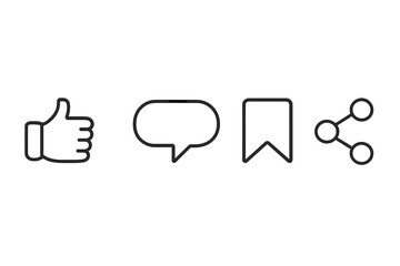 Poster - Social Media Feedback Line Icon Set. Like, Dislike, Comment, Save, Share Symbols. Minimalist UI Elements. Vector and Transparent PNG. Communication, Interaction, Social Network, Web, App