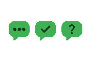 Poster - Speech bubble icon set for chat message status. Communication symbol for app, website, UI element. Typing dots, confirmed tick, question mark vector. Support, FAQ signs.