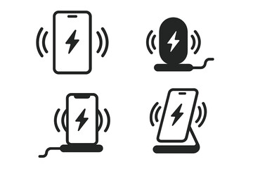 Aufkleber - wireless charging icons set, smartphone charger vector symbols on transparent background, transparen