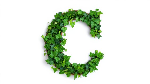 Letter c formed by green ivy leaves on a white background