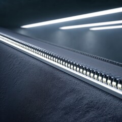 Poster - Close-Up of Modern Zipper on Leather Surface in Futuristic Setting