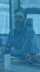 Poster - Animation of financial data processing over diverse business people in office