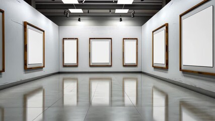 Fototapete - Exhibition Space Serenity: An airy exhibition room, with pristine blank canvas framed, stands ready to display art and inspire.
