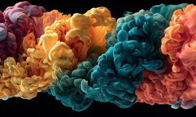 Wall Mural - abstract colorful ink swirls on black background
