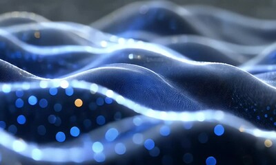 Wall Mural - Blue and Gold Glittering Waves Abstract Background