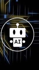 Poster - Animation of ai data processing over chat bot and computer circuit board