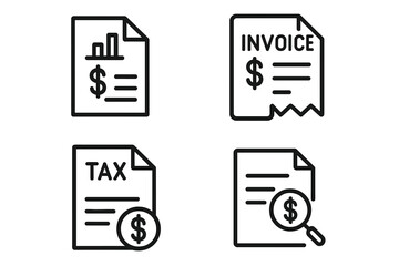 Poster - Accounting and finance icons set. Line style vector illustration for web and mobile app. Business financial management, audit, tax return, invoice, budget, report, bookkeeping.