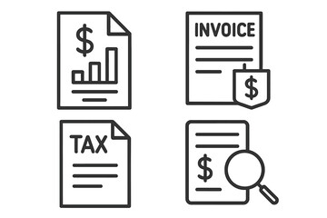 Poster - Accounting and finance icon set in thin line style. Business and audit icons for web and mobile app. Contains finance report, audit, secure invoice, tax return symbols.