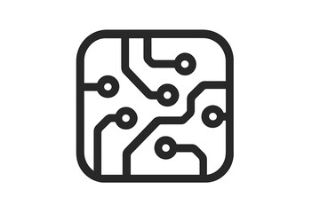 Poster - Artificial intelligence circuit icon. Futuristic tech processor symbol. AI chip, neural network board design. Minimalistic black microchip vector. Modern technology concept icon