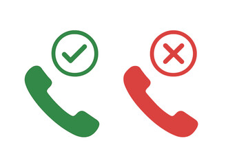 Poster - Accept and decline phone call icon. Green check for answering, red cross for rejecting. Incoming call interface button. Smartphone UI element. Mobile call vector illustration