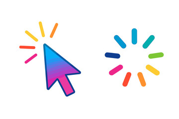 Leinwandbilder - Colorful mouse cursor click and rainbow loading icon vector. Gradient arrow pointer with glow effect. UI UX design element for web, mobile app, animation, digital interface concept