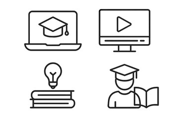 Leinwandbilder - Education line icon set. E-learning, online course, webinar, video tutorial, study, knowledge, student concepts. Vector pictograms for web, mobile app, and distance learning.