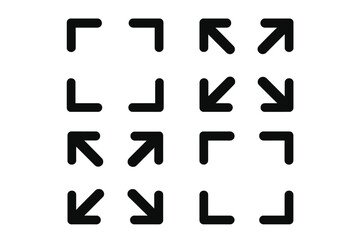 Leinwandbilder - Minimalist Full Screen and Exit Icons Set, Arrow Mark Symbols, Scalable Vector UI Elements for Web, App, Interface, Black Flat Style