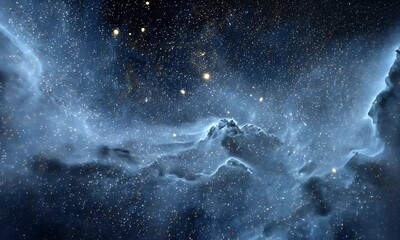 Wall Mural - Blue Nebula Space Scene With Glowing Stars