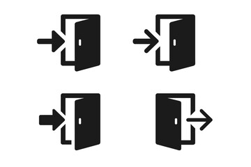 Poster - Login and Logout Icons Set. Sign In and Sign Out Vector Symbols. Open and Closed Door with Arrow. Black Enter and Exit Icons. User Access, Entry, and Exit Concepts. Modern Flat Style Illustration.