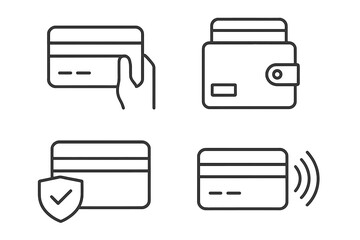 Poster - Credit card line icon set. Payment method and finance symbols. Secure transaction, protection shield. Contactless NFC pay, tap to pay. Wallet, e-commerce, online shopping.