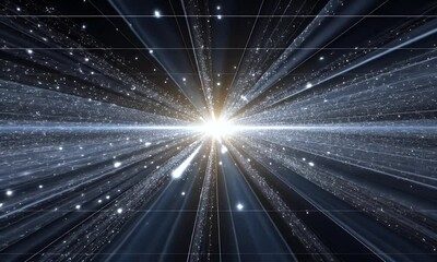 Wall Mural - Bright Light Rays and Glowing Particles in Dark Space