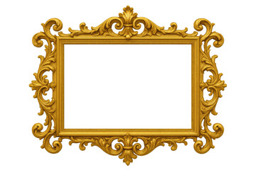 Poster - Elegant golden baroque frame with intricate details, featuring a transparent background for easy compositing