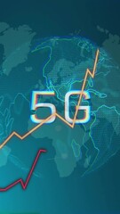 Poster - 5G text and rising graph animation over world map