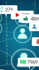 Poster - Social media notifications animation over network of connections and user icons