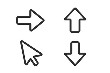 Poster - Set of 4 black arrow icons in line style. Web and mobile app user interface elements. Navigation signs for various directions. Up, down, right, and cursor pointer symbol.